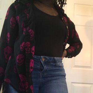 Skull button down top
